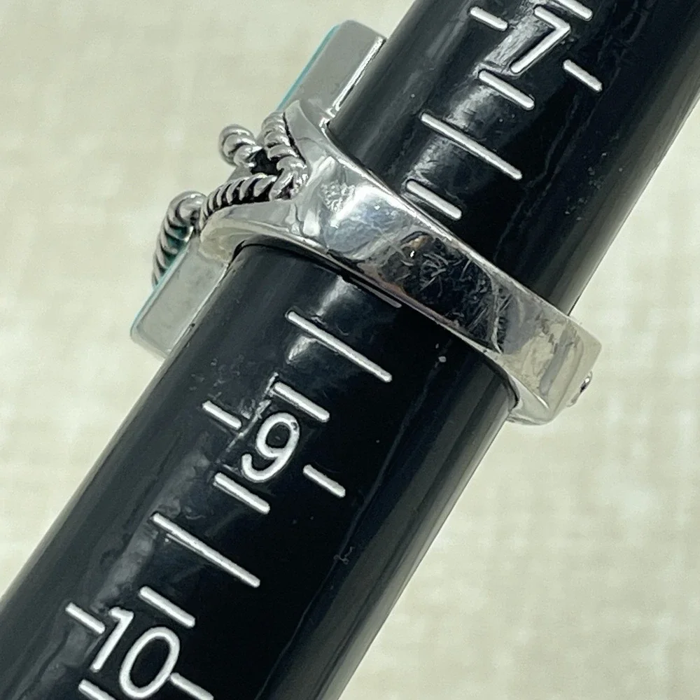 Western Boho Faux Turquoise Ring Size 8 Silver Tone Southwest Nautical Festival‎